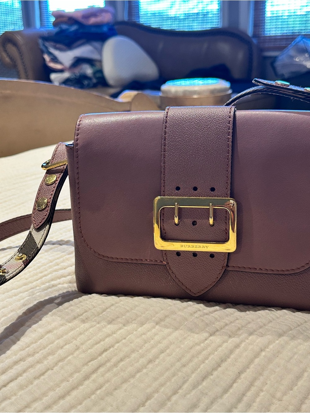 Burberry Mauve Crossbody Bag with Gold Buckle